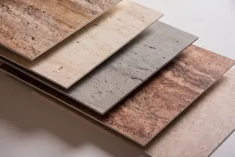 Artstone | Layered cross-section view of Sillyon Travertine Section Mix wall panel samples